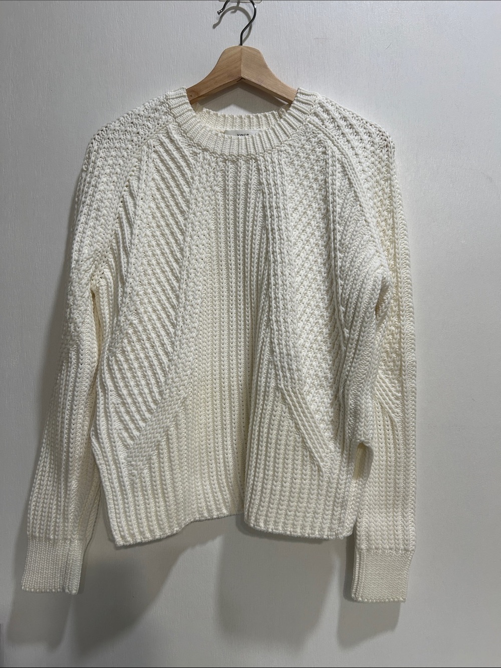 Vince Women’s Mirrored Ivory Ribbed Pullover Knit Sweater Sz Small